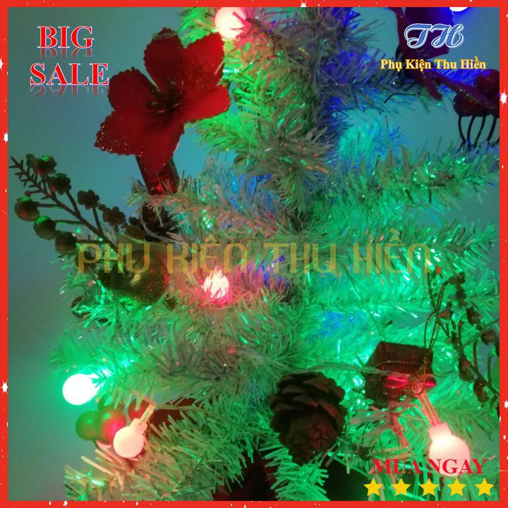 Cây Thông Noel Mini Màu Xanh Vàng 51cm Để Bàn +Full Phụ Kiện + Tặng Kèm Dây Led Bóng Bi 5m (Hình Thật Shop Tự Chụp)