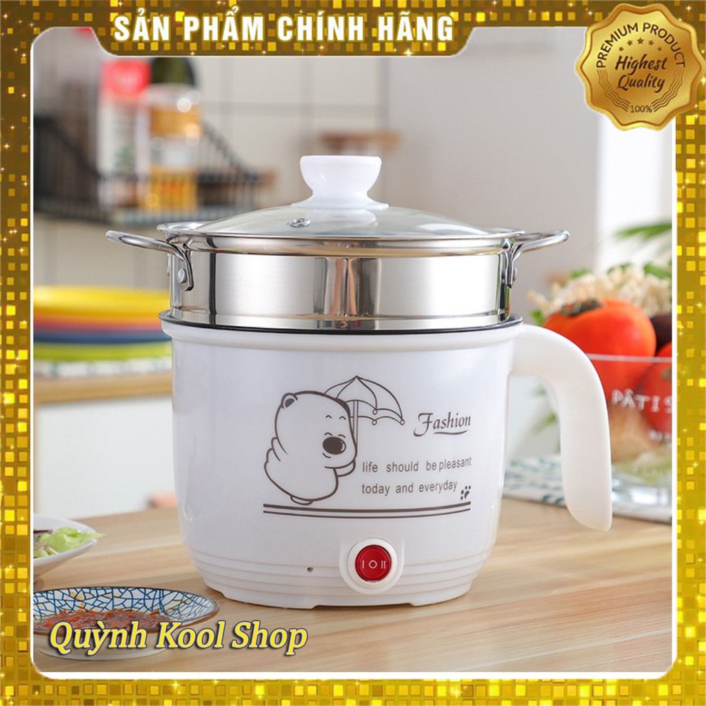 [GIẢM GIÁ SIÊU BẤT NGỜ] Ca Nấu Mì, Nấu Cơm Đa Năng Có Tay Cầm 1,8L - Nồi Lẩu Điện Mini Kèm Giá Hấp INOX