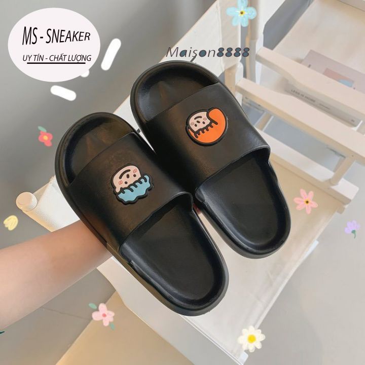 Dép đi trong nhà, dép bánh mỳ hình mặt cười 3 màu đen trắng/ MS Sneaker