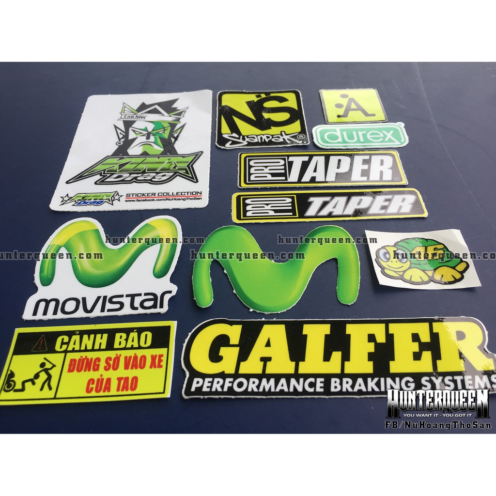 Bộ 11 logo xanh lá, decal dán xe máy, nón bảo hiểm... Sticker chống nước, bền màu. Hình dán