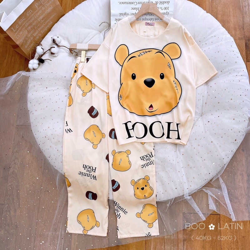 Đồ ngủ, đồ bộ mặc nhà lụa Latin cổ tròn mẫu gấu xinh xắn 40-63kg | BigBuy360 - bigbuy360.vn