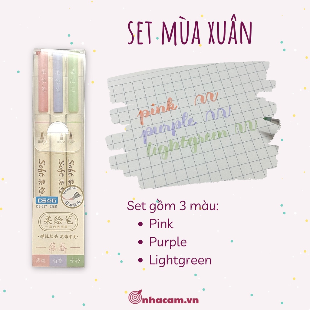 Set 3 Bút Viết Thư Pháp Soft Brush Sign Pen Nhà Cam