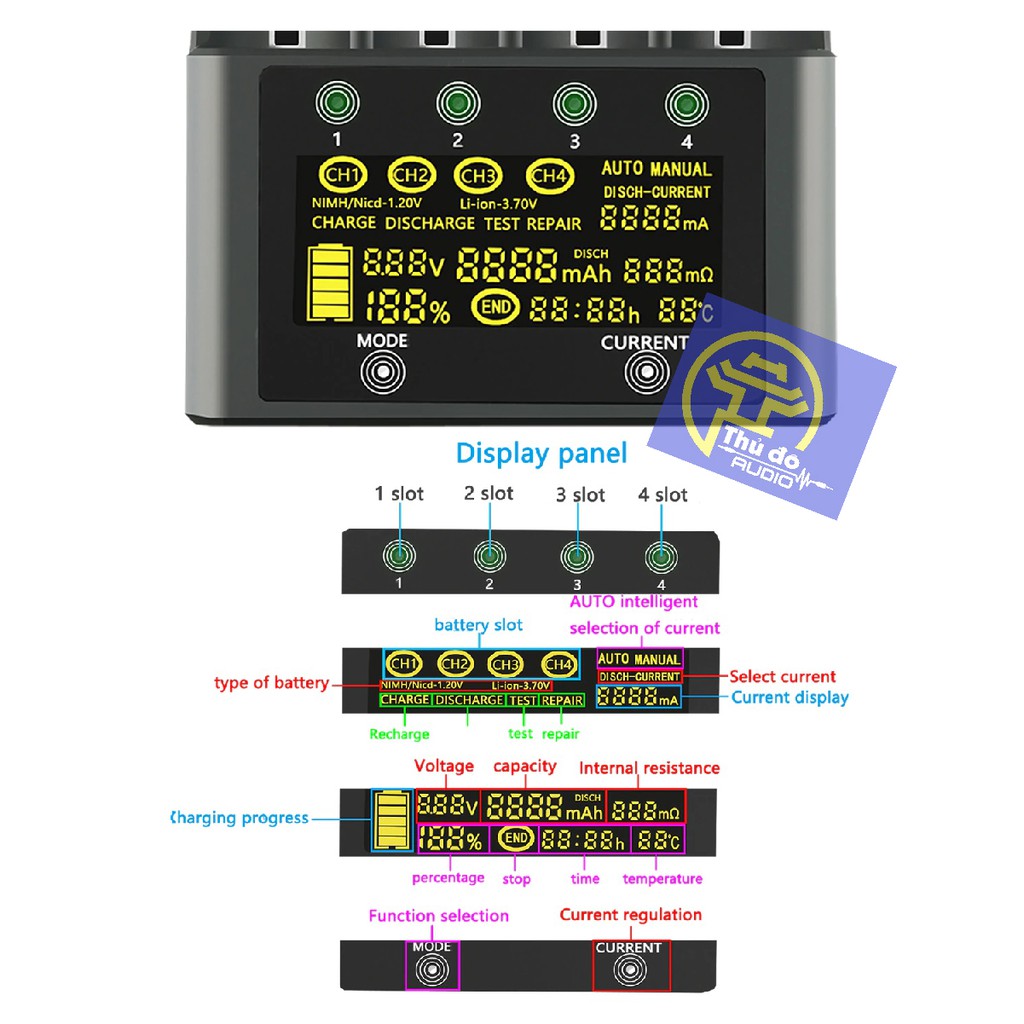 Bộ sạc pin thông minh Liitokala Lii-600, dòng sạc nhanh 3000mA màn hình LCD cảm ứng, test dung lượng pin