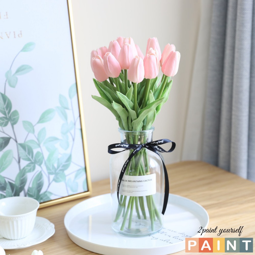 Hoa tulip nhân tạo trang trí bình thủy tinh, lọ hoa, Bông tuy líp nhân tạo decor phông chụp ảnh