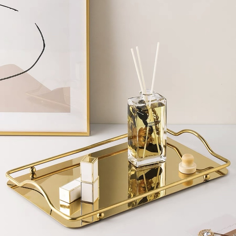 Khay Thép Tráng Gương Gold- Bạch Kim Đa Năng,Khay Decor Kim Loại Đựng Mỹ Phẩm Trang Sức