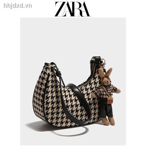 Túi đeo vai Zara họa tiết sọc/ sọc răng cưa chất liệu vải canvas thời trang mùa thu mới 2021