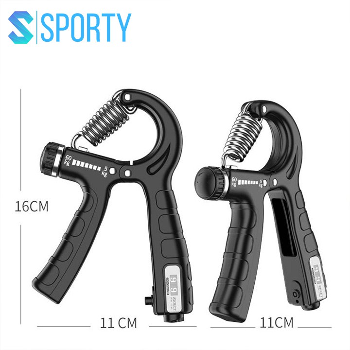 Bóp tập cơ tay YGW26 SPORTY Đếm số Có Hộp, có điều chỉnh kháng cự (10-60kg) tích hợp lò xo thép không rỉ