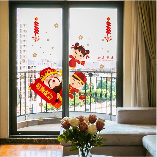 Decal trang trí Tết - Thần Tài và các bạn chào Tết