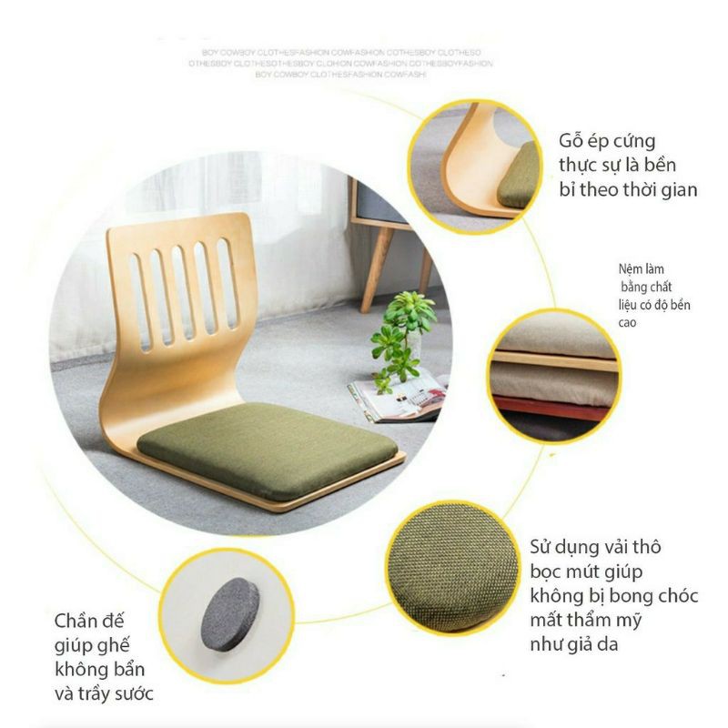Ghế gỗ bệt bảo vệ cột sống kiểu Nhật đệm dày êm ái