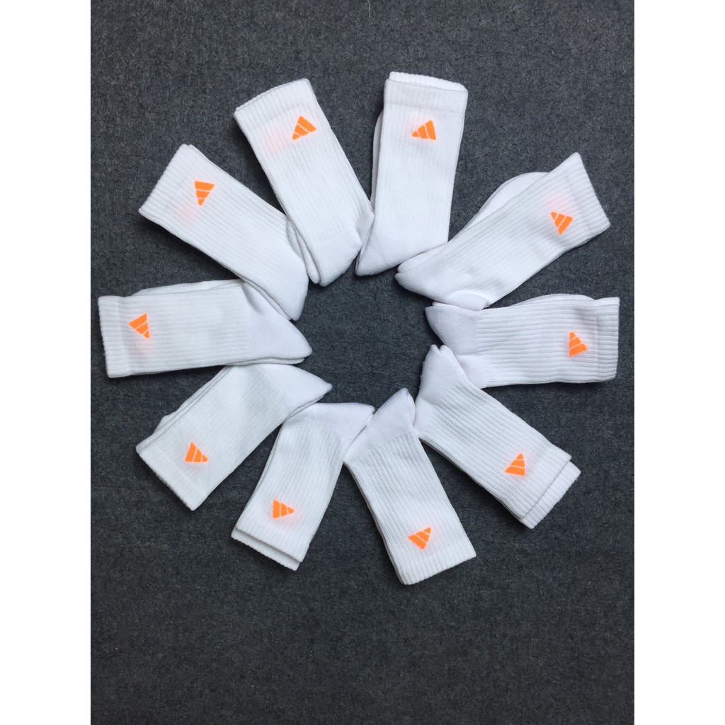 3 Đôi vớ Adidas cao cổ màu trắng logo 3 sọc cam