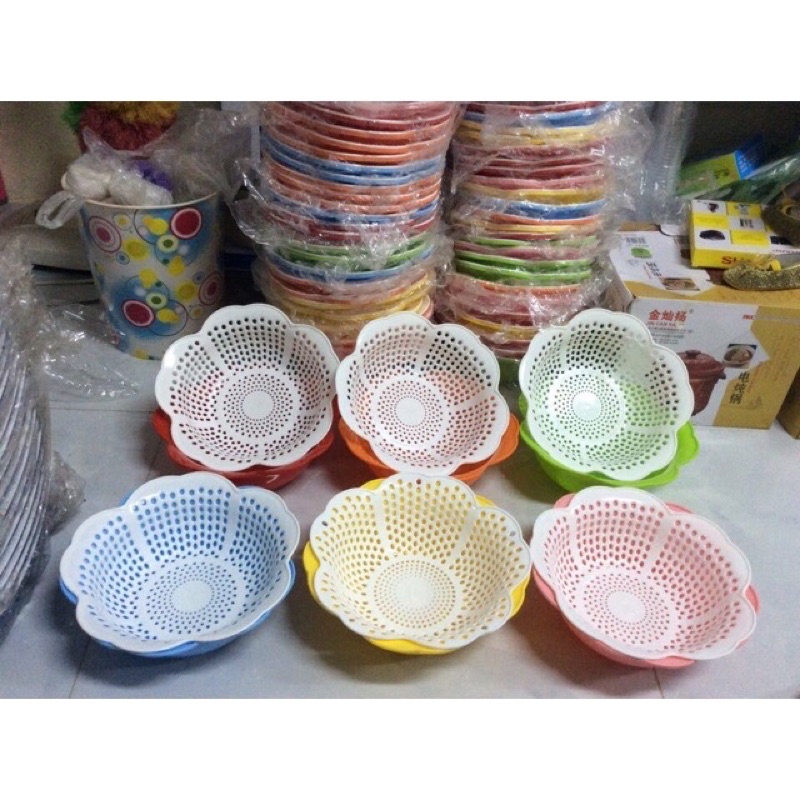 Rổ nhựa kèm chậu, thau, Rổ hoa mai nhựa Việt Nhật 3395--Giá rê,chính hãng