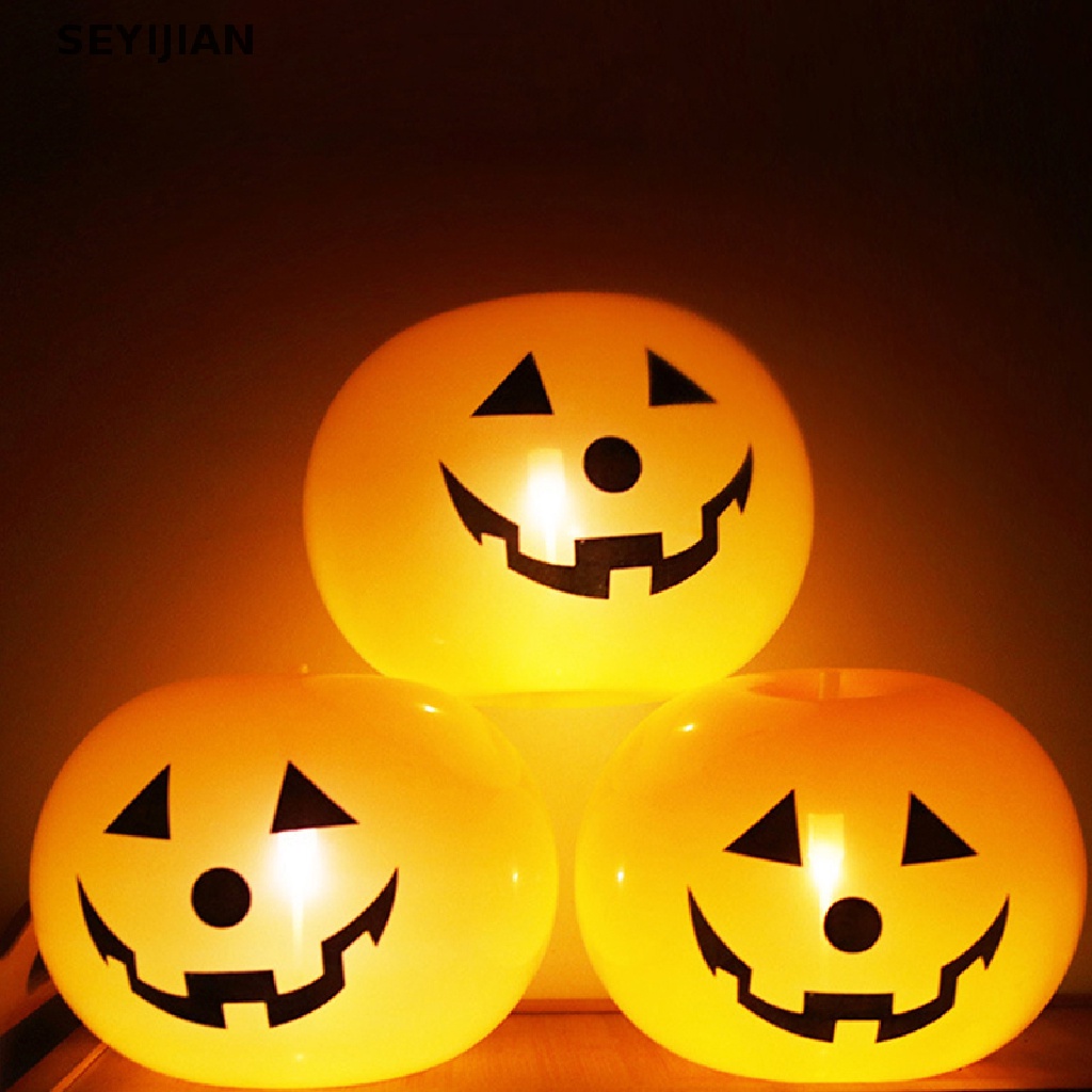 Sey Set 5 Bong Bóng Latex Có Đèn Led Hình Bí Ngô Trang Trí Halloween