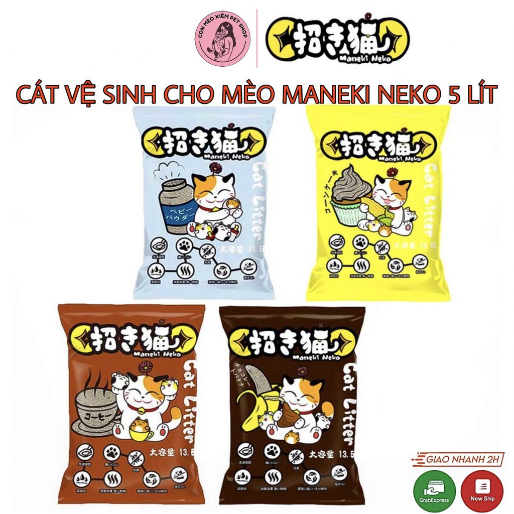 Cát cho mèo Maneki Neko 5L khử mùi siêu vón nhanh, cát cho thú cưng đi vệ sinh Con Mèo Xiêm