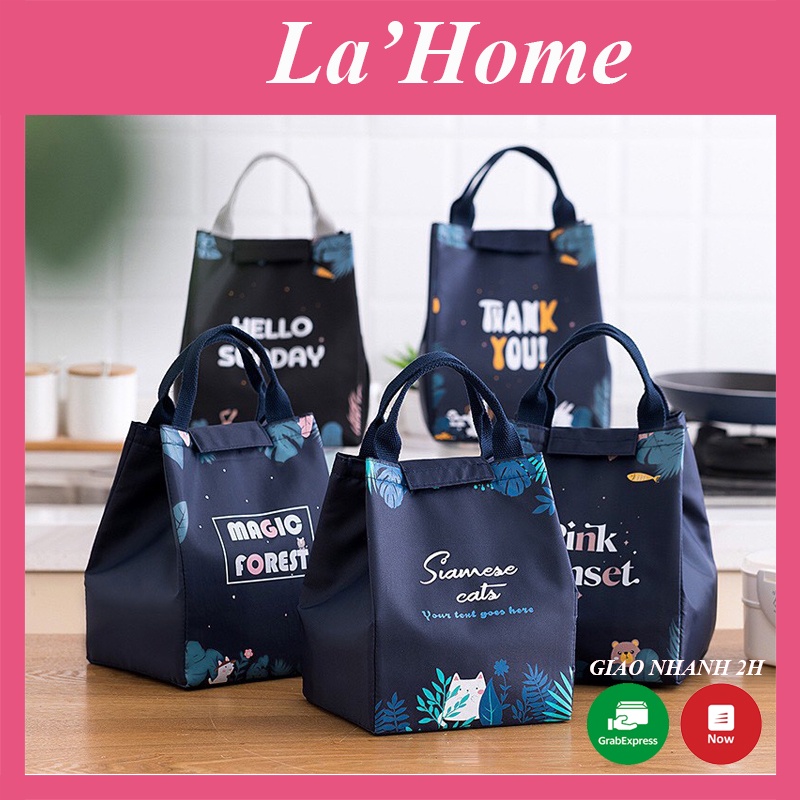Túi giữ nhiệt Vintage La'Home - Túi giữ nhiệt đựng hộp cơm chống nước có quai xách tiện dụng chữ ngẫu nhiên