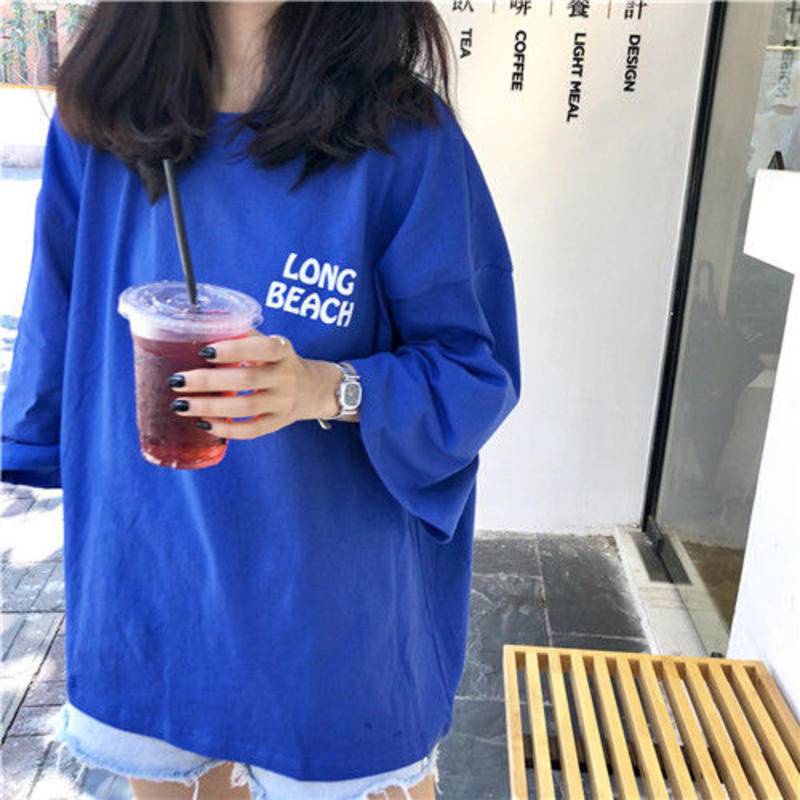 Female Half-sleeved Short-sleeved T-shirt  Korean Version of the Trendy Loose All-match Summer Mid-sleeve Harajuku Style Top