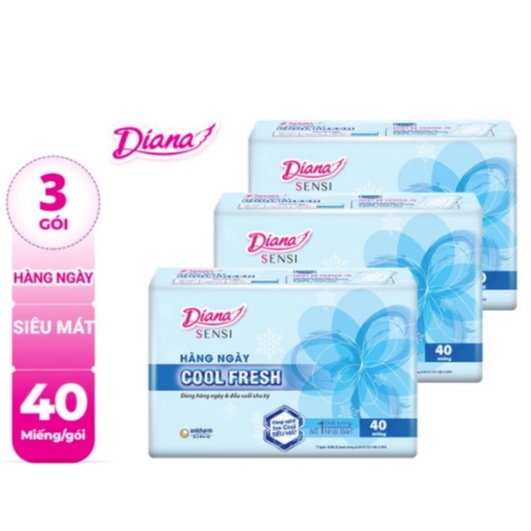 Combo 3 gói Băng vệ sinh Diana hàng ngày Sensi Cool Fresh gói 40 miếng