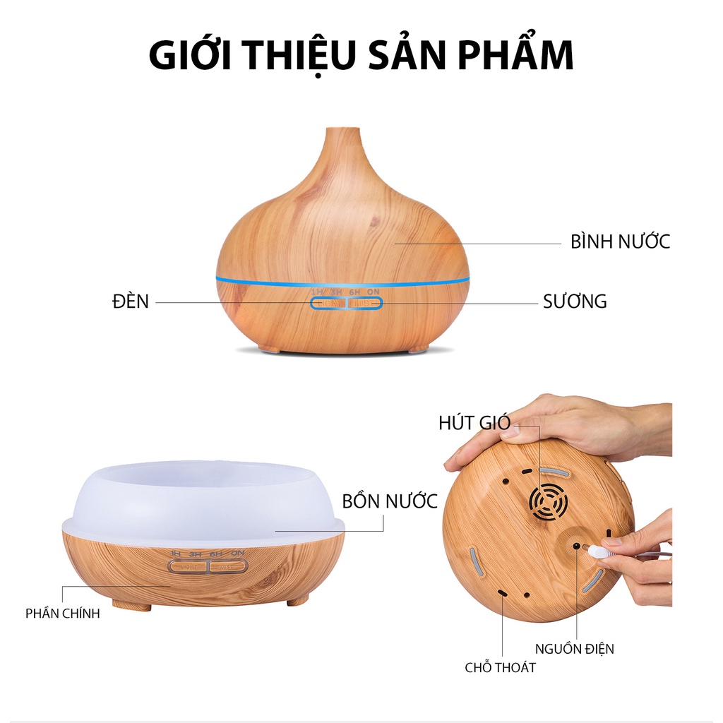 Máy phun sương tạo ẩm Jiashi vân gỗ xông tinh dầu tích hợp loa bluetooth, đèn LED dung tích lớn 550ml - MPS05