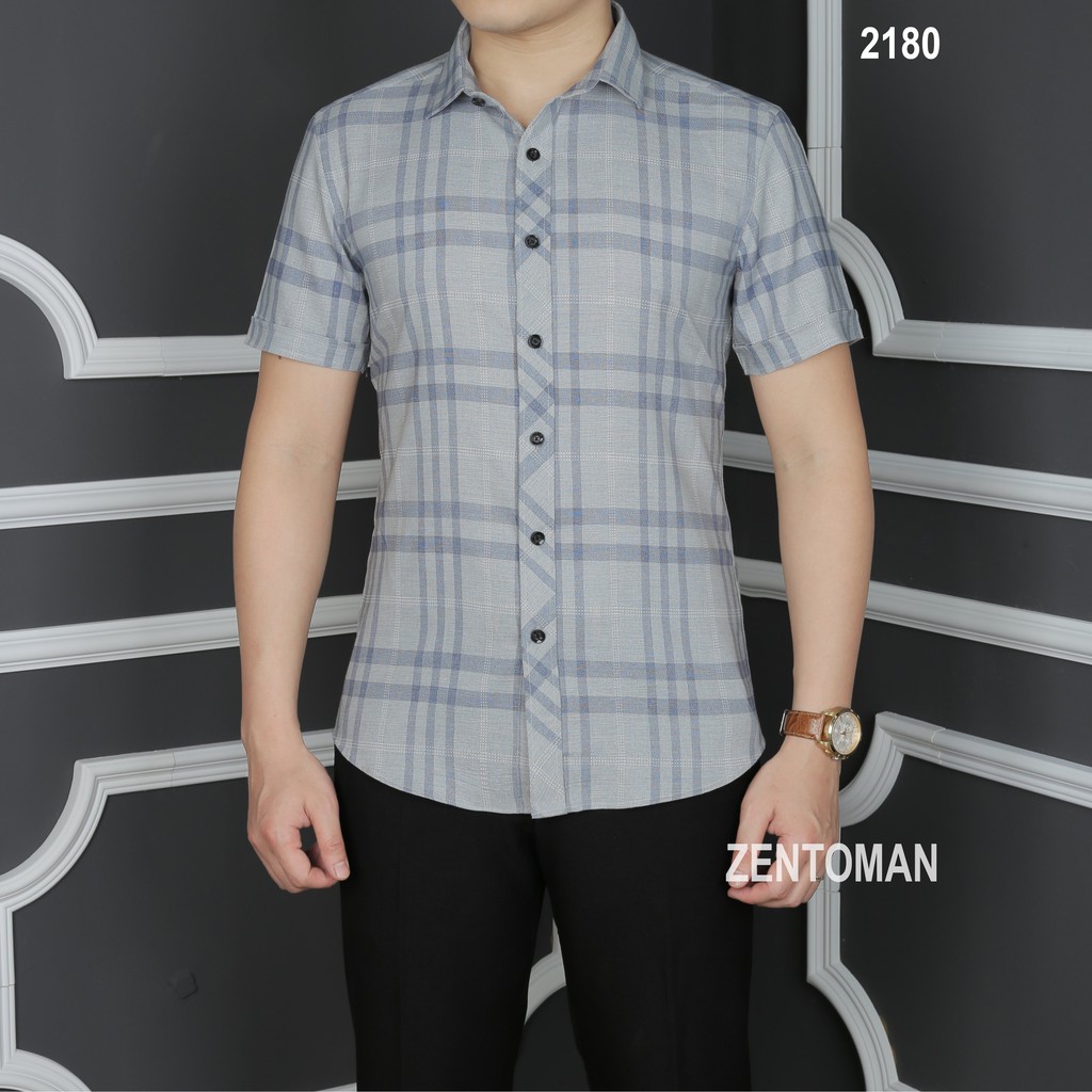 [HQFA88- mã giảm 20k] ZENTOMAN  - Áo sơ mi ngắn tay nam công sở đẹp kẻ mềm mịn không nhăn | BigBuy360 - bigbuy360.vn