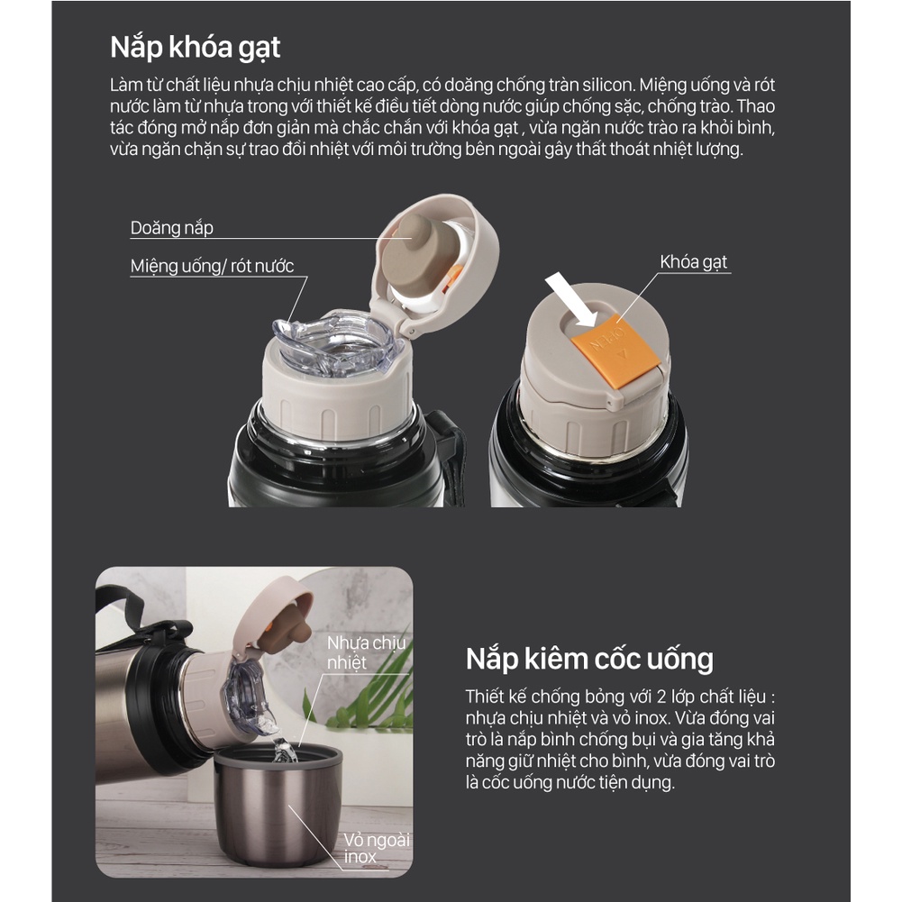 Bình giữ nhiệt Inox 750ml giữ nóng từ 8-10h, giữ lạnh từ 16-24h và không đổ mồ hôi 2GOOD X5 - HAPOS