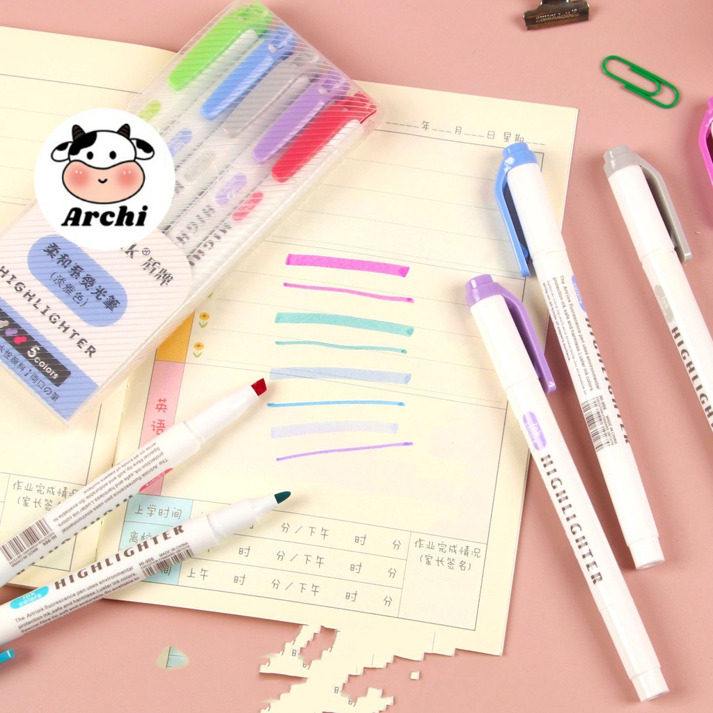 Bút đánh dấu 2 đầu đóng hộp 5 màu Highlighter