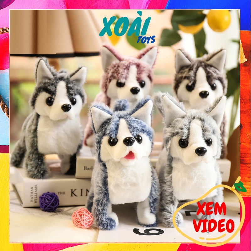 Thú nhồi bông, Chó bông biết đi biết sủa, Đồ chơi chó nhồi bông Husky cực xinh cho trẻ em