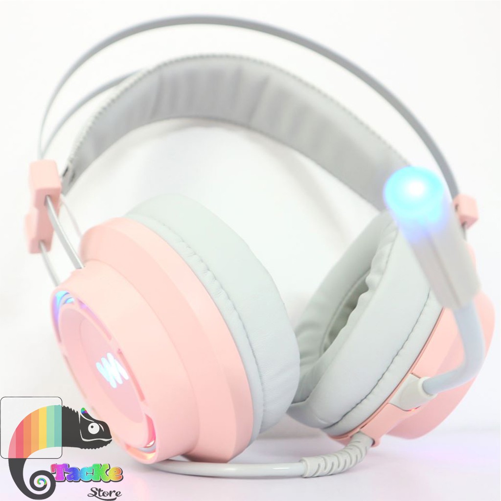 Tai nghe Game thủ màu Hồng có Mic WangMing 9800 USB 7.1 LEB I Gaming Headphone RGB LED 9800S Pink 7.1