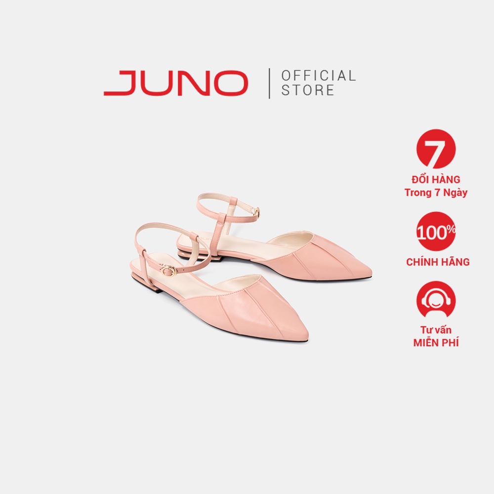Giày Búp Bê Nữ Thời Trang 3cm JUNO Mũi Nhọn Mặt Giày Xếp Ly Cách Điệu BB03079