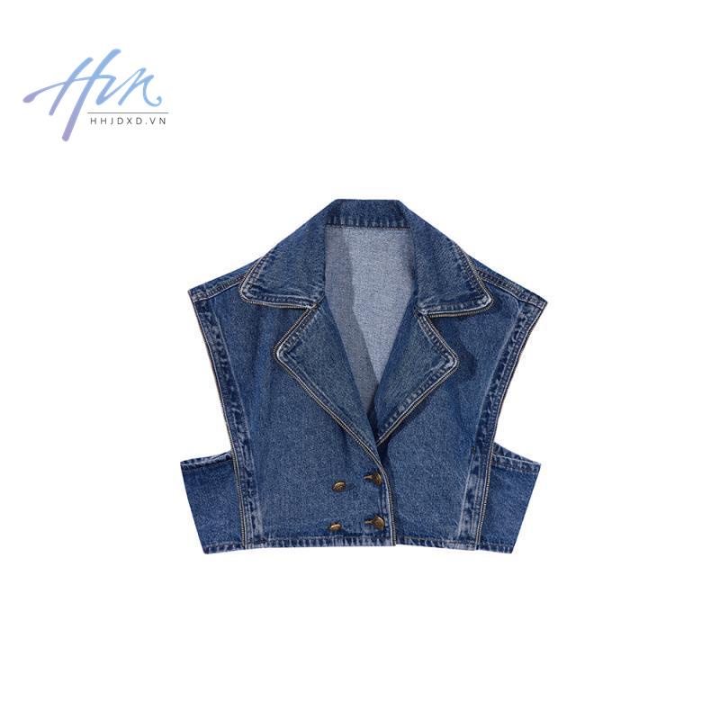 Áo Khoác Denim Không Tay Dáng Rộng Phối Khóa Kéo Phong Cách Thời Trang Retro Mỹ Hàng Mới 2022