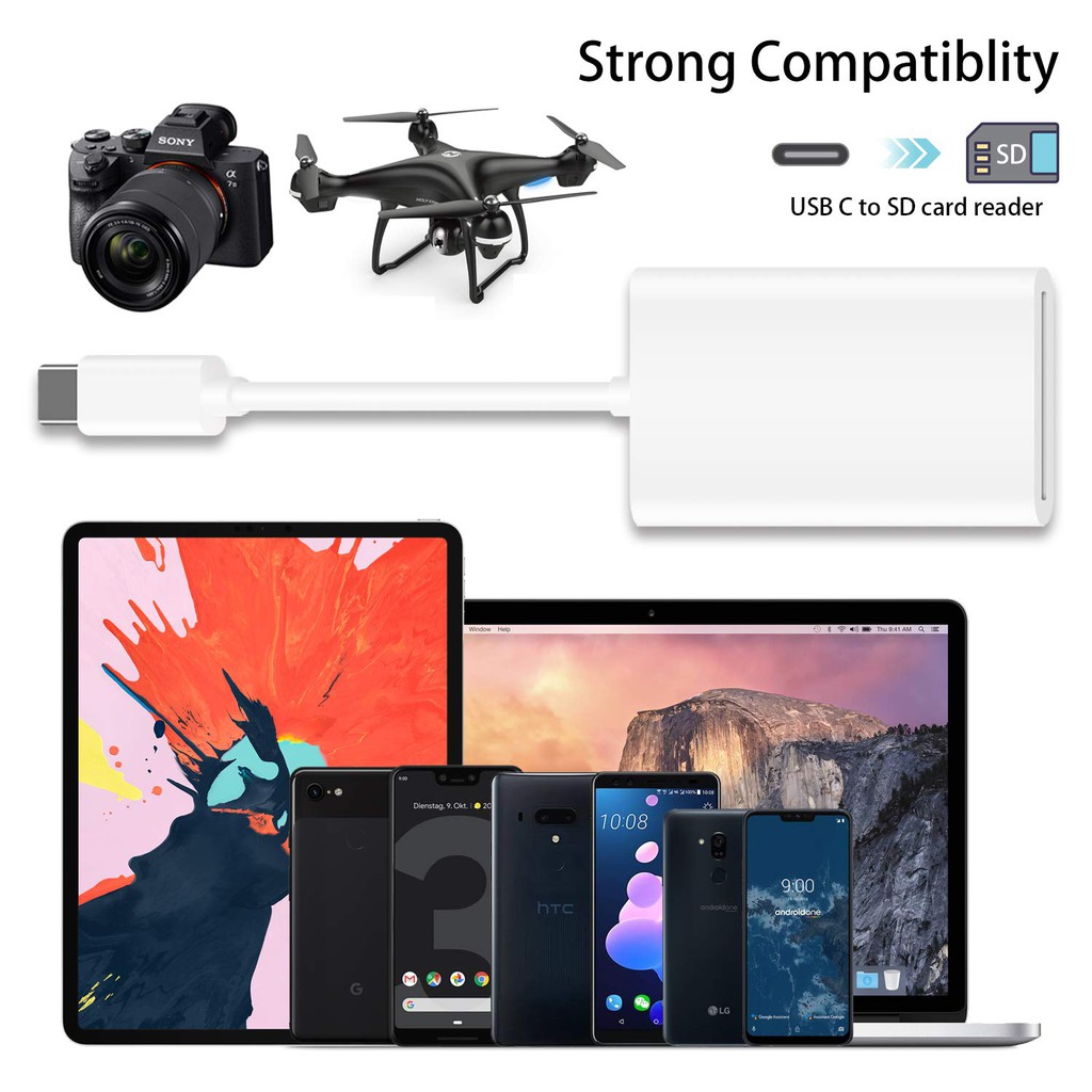 (Hàng Mới Về) Đầu Đọc Thẻ Nhớ Otg Lightning Type C Usb-C Cho Iphone