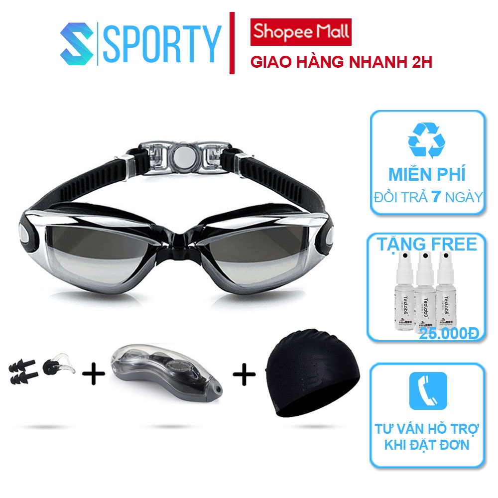 Kính bơi cao cấp Sporty tráng gương kèm bịt tai chống tia UV, bảo vệ mắt, tai giành cho nam và nữ 1940