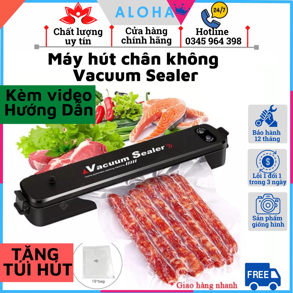 Máy Hút Chân Không Thực Phẩm Vacuum Sealer Dùng Cho Gia Đình, Hút Khỏe, Hết Khí- Tặng 10 Túi Hút - BH Uy Tín