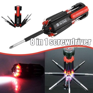 New 8 in 1 Screwdriver with LED Torch Flash Light Multi-functional Repair Tool