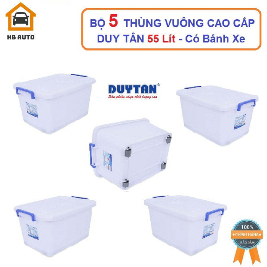 { COMBO 5 Thùng Nhựa 55 Lít Duy Tân } Chất Lượng Cao - Có Bánh Xe (61 x 43 x 32 cm) No.748 Tiện dụng an toàn khi đựng đồ