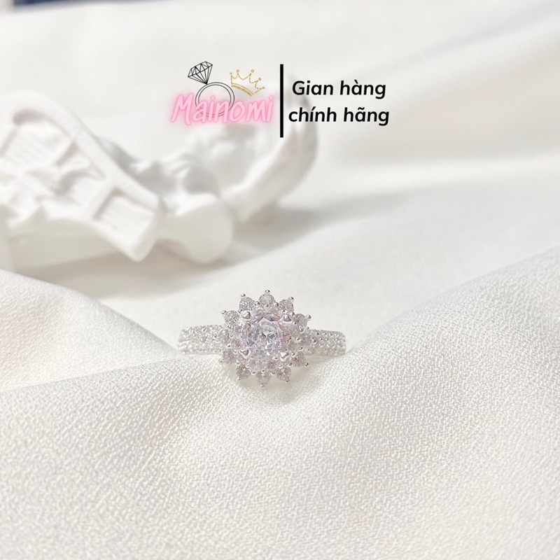 Nhẫn nữ bạc ta hình hoa sen tuyết viền đá dày dặn lấp lánh. Nhẫn Bạc MAINOMI shop bạc xinhh