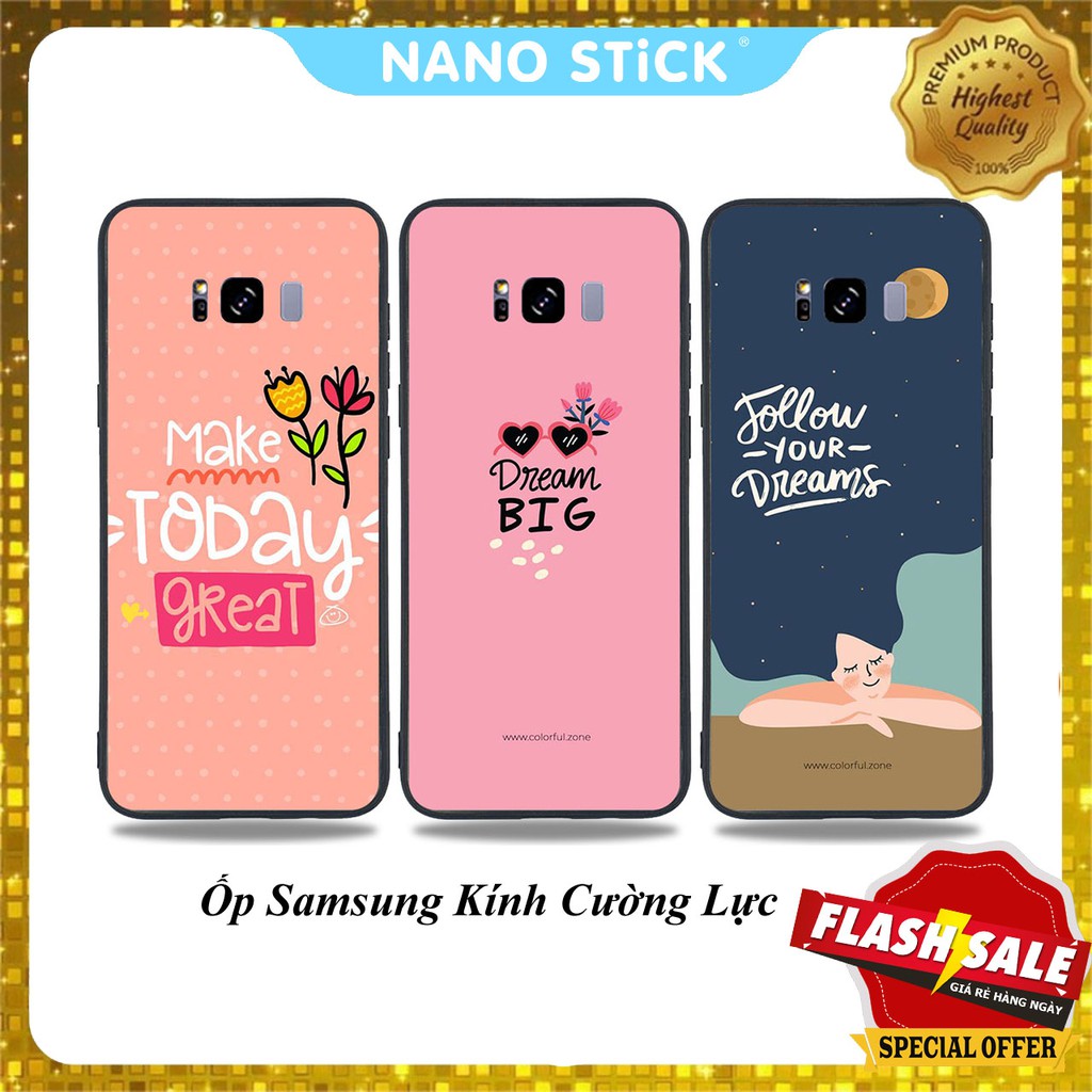 Ốp lưng samsung galaxy S8, S8 Plus, Ốp samsung kính cường lực in hình theo yêu cầu, NANOSTICK_ 0801