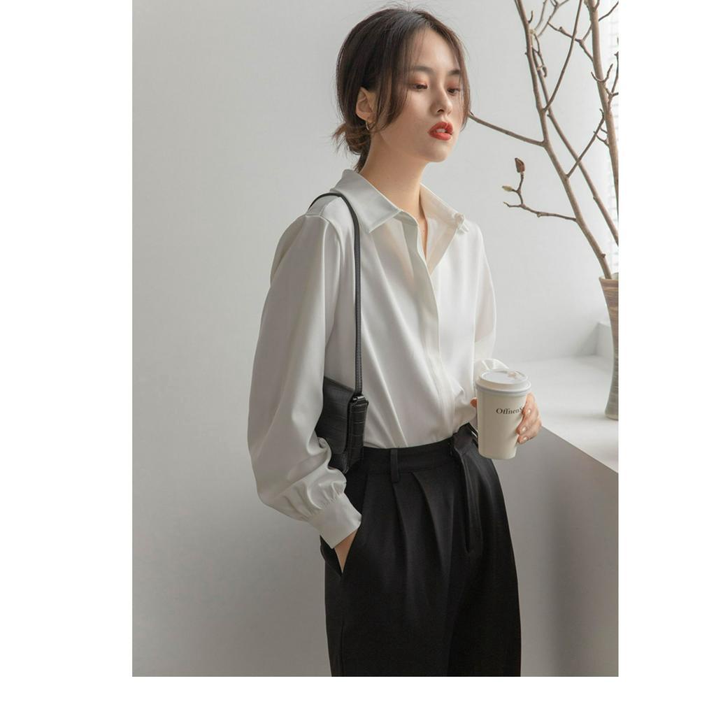Áo sơ mi nữ dài tay form rộng cổ tay bo phồng tiểu thư thanh lịch áo sơ mi nữ chất liệu lụa cao cấp mềm mịn thoáng mát