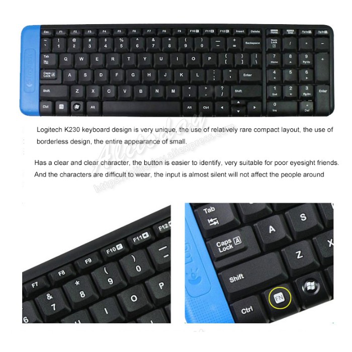 Logitech K230 Wireless USB Standard Keyboard Mini 2.4G Wireless Keyboard and Unified Receiver