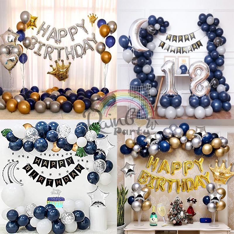 Set bóng trang trí sinh nhật màu xanh navy dành cho các chàng trai