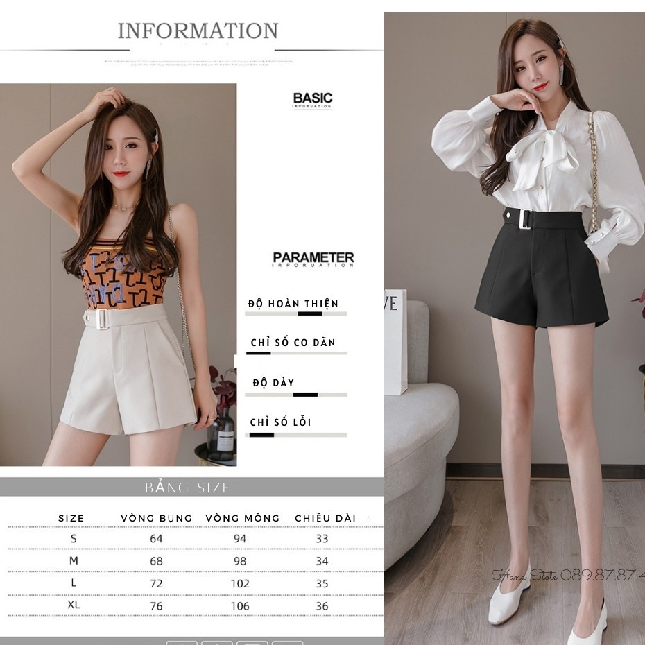 Quần short nữ HANA khuyên chữ D cạp cao shorts vải cao cấp phong cách Hàn Quốc - QS006
