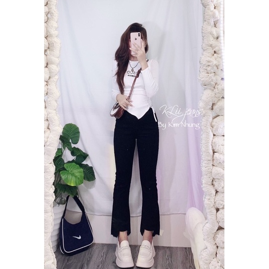 Quần ống loe lỡ cắt lai vuông 92-93cm Sẵn hình thật