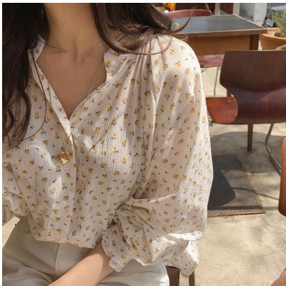 (ORDER) Áo sơ mi nữ hoa nhí cổ đứng nhẹ nhàng Hàn Quốc