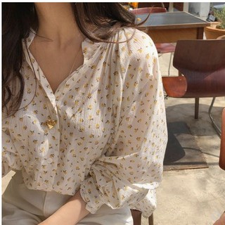 (ORDER) Áo sơ mi nữ hoa nhí cổ đứng nhẹ nhàng Hàn Quốc style xuân hè 2020
