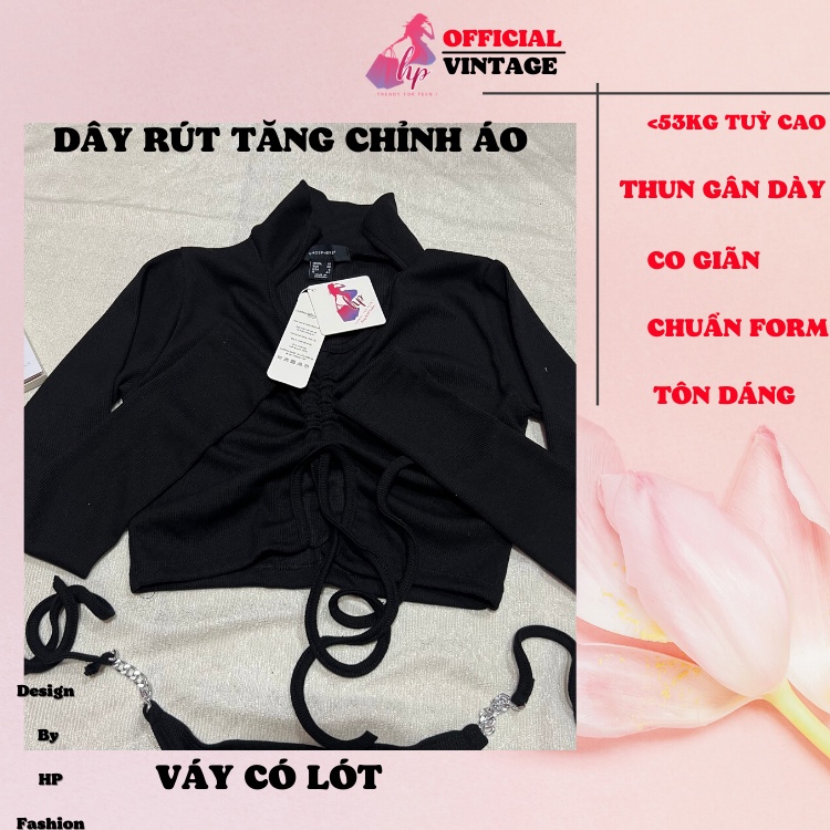 Set váy áo sang chảnh áo croptop rút ngực cổ bẻ kèm váy dây rút 1 bên cột lưng kiểu hàn quốc VD319
