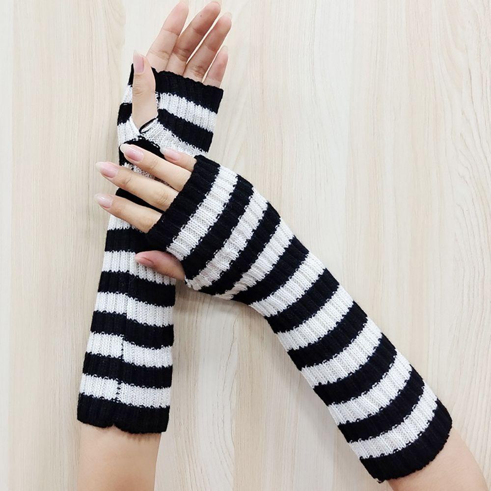 Găng Tay Dài Hở Ngón Đan Len Họa Tiết Kẻ Sọc Nhiều Màu Dễ Thương Thời Trang Cho Nữ
