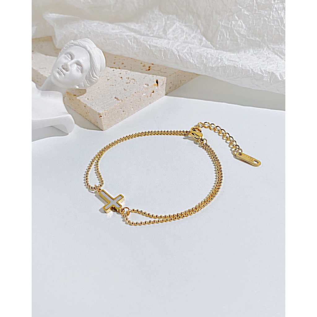 Vòng Tay Hai Lớp Bằng Thép Titan Cao Cấp Phong Cách Retro Sang Trọng