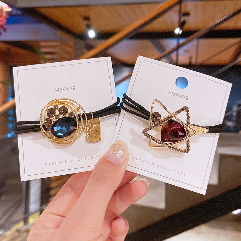 Dây cột tóc co giãn đính đá pha lê cao cấp phong cách Hàn Quốc