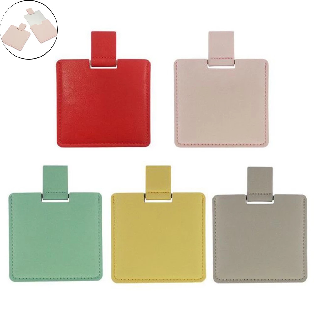 Gương Trang Điểm Bỏ Túi Bằng Thép Không Gỉ Vỏ Da 7 Màu Đa Năng Cho Nữ