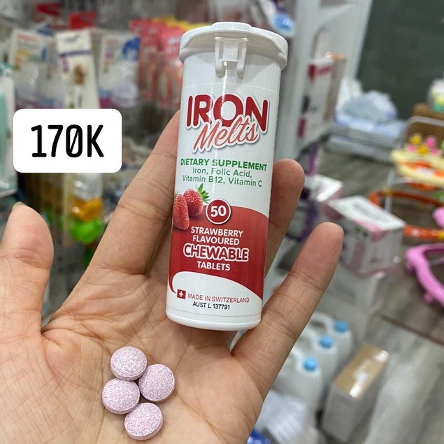 Viên ngậm bổ sung sắt Iron Melts, Sắt ngậm vị dâu, sắt cho bà bầu, sắt cho bé từ 2 tuổi
