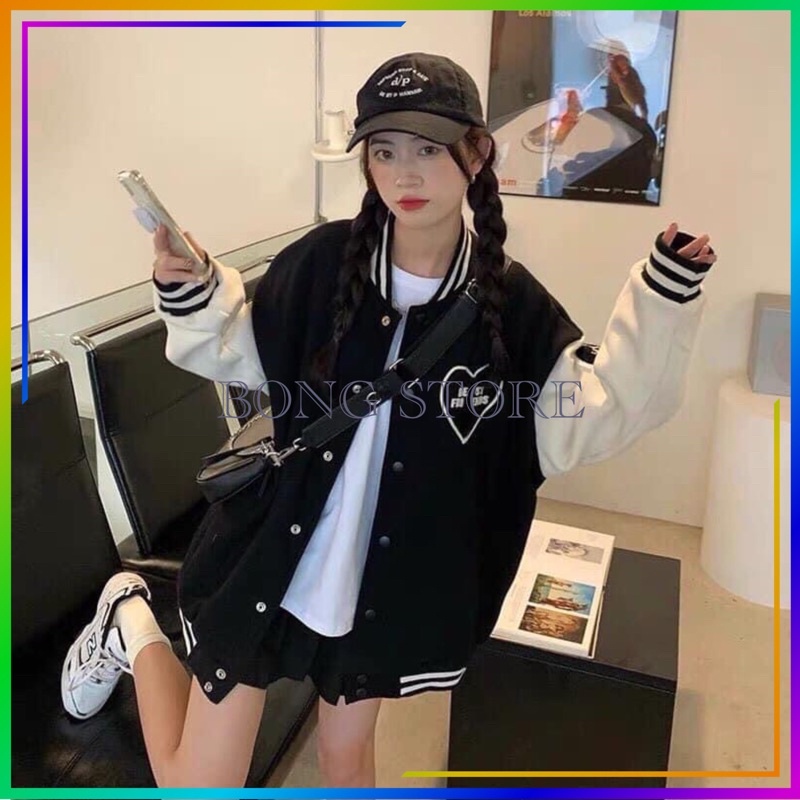 Áo khoác kaki nữ, Áo khoác bomber nữ chất kaki hình tim 2 màu siêu HOT