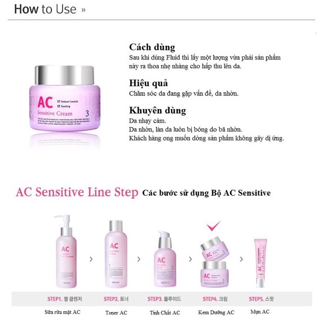 KEM DƯỠNG DA CAO CẤP AC SENSITIVE CREAM SKINAZ HÀN QUỐC